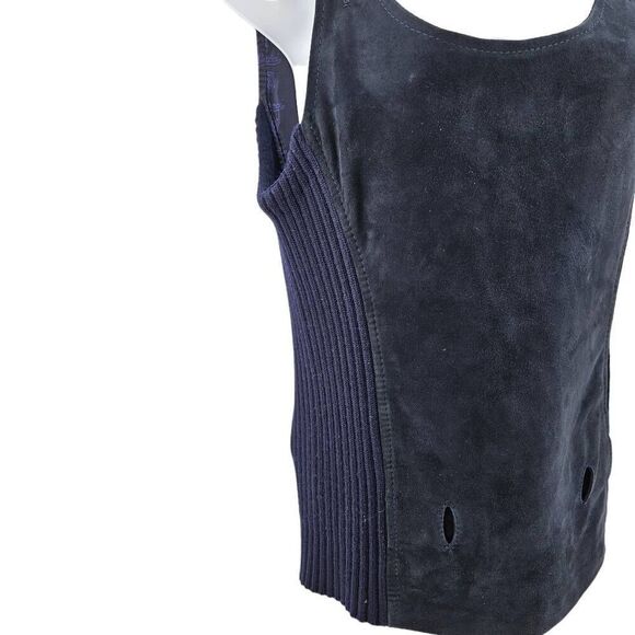 Rare Vintage Gucci Collector Navy Blue Knit & Suede Top with Web Straps | Circa - Picture 3 of 5